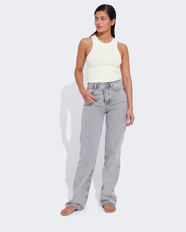 Ljusgrå Regular Wide Grey jeans | Dam |  Bik Bok