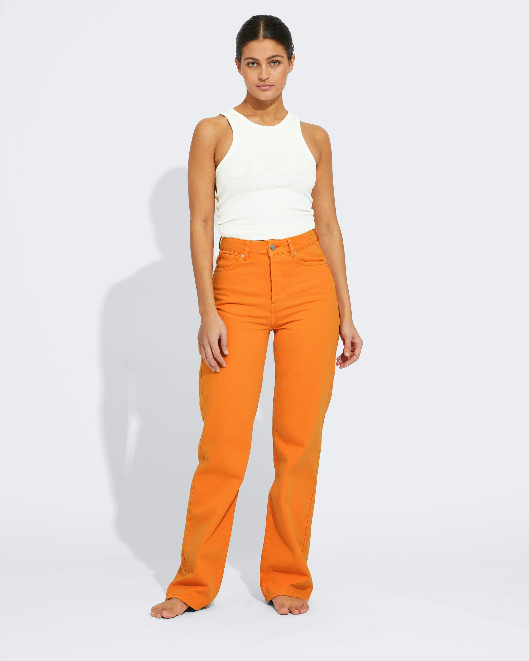 Vila High Waisted Wide Leg Trousers In Orange – New Mode Boutique