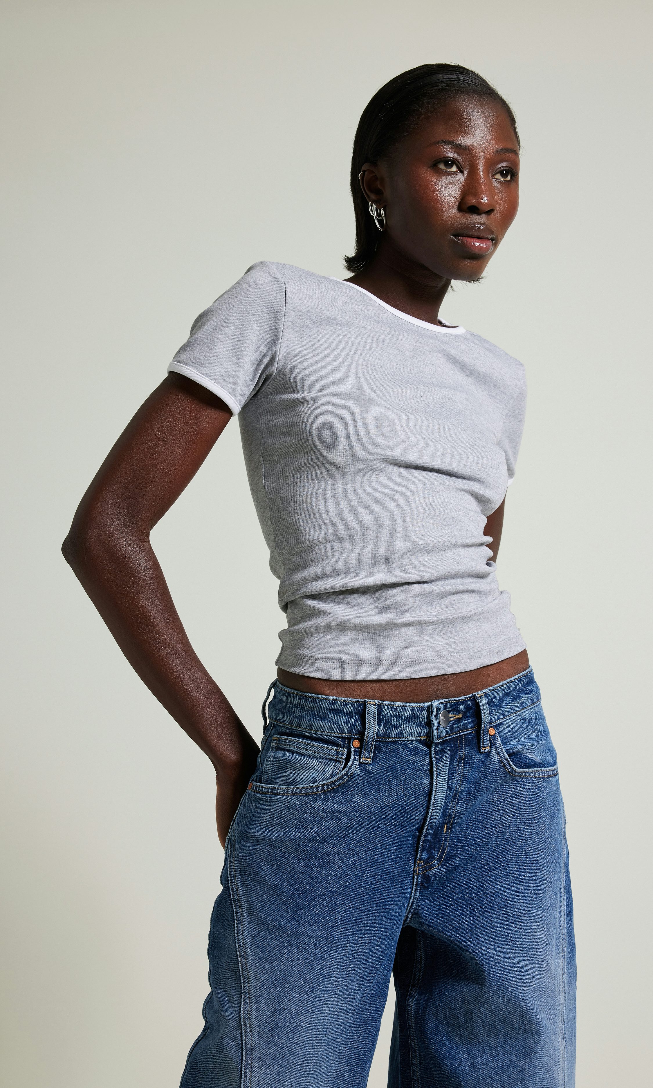 Grey melange TS Basic Tee contrast Lt Grey | Women | Bik Bok
