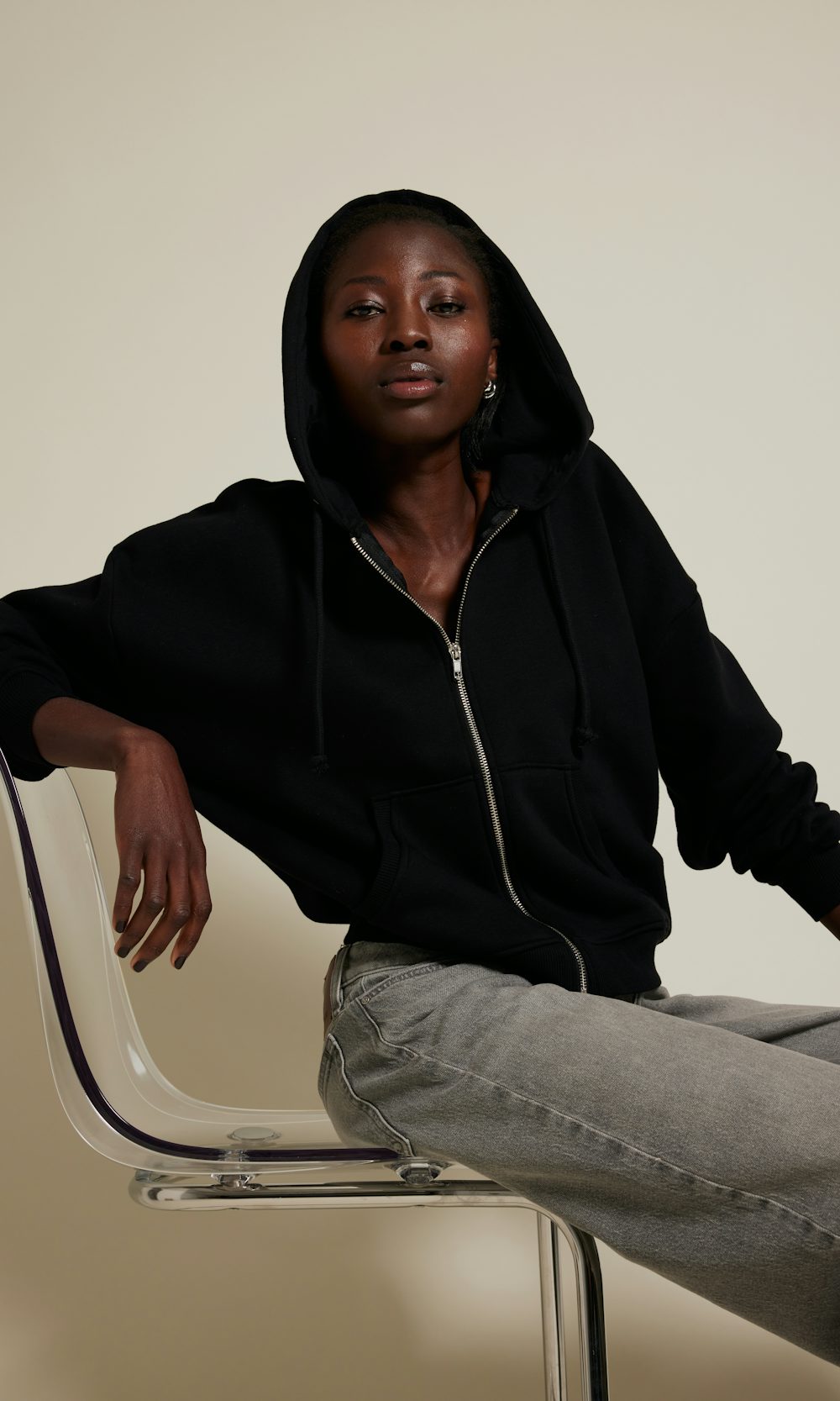Black mega zip hoodie