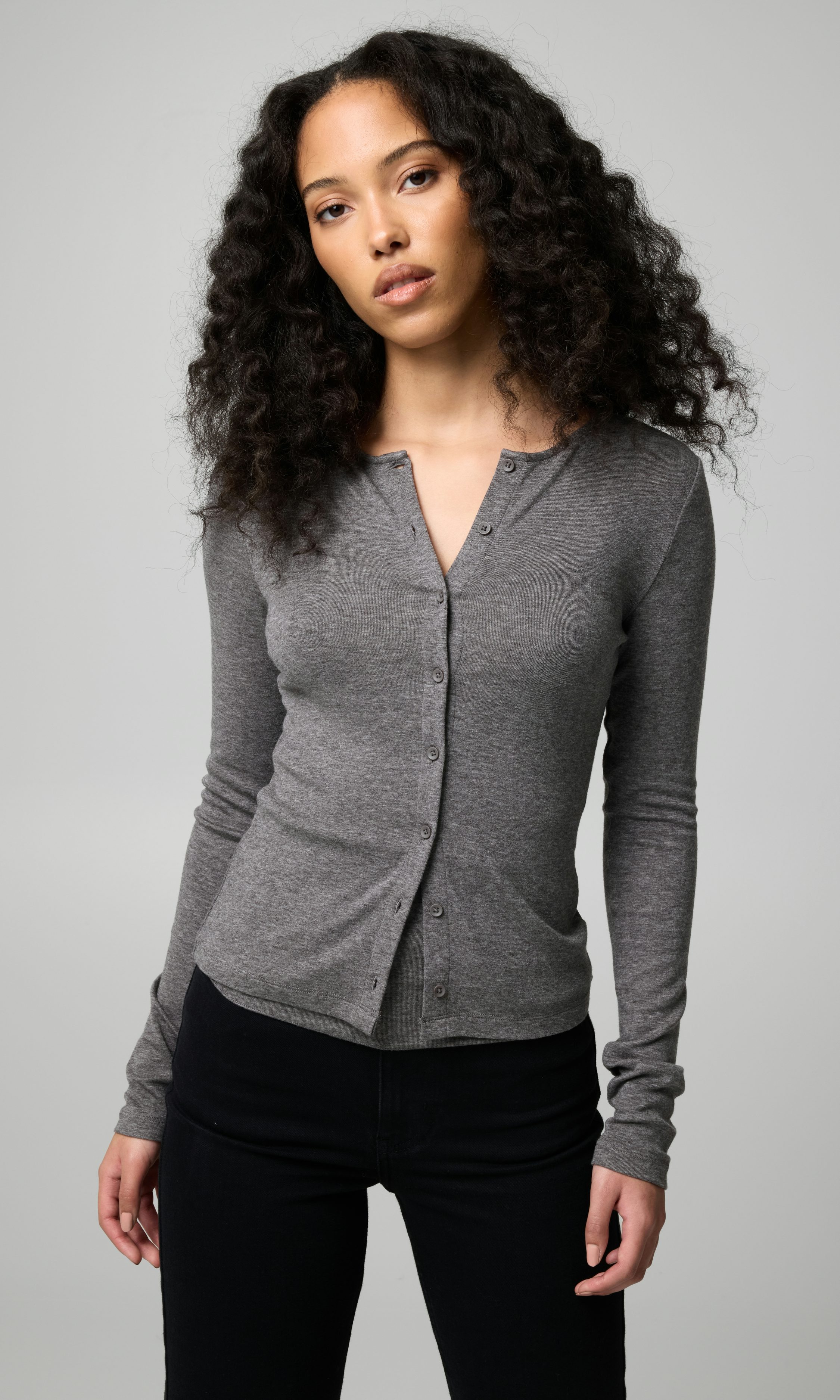Dark grey melange TL Wool blend cardigan | Women | Tops