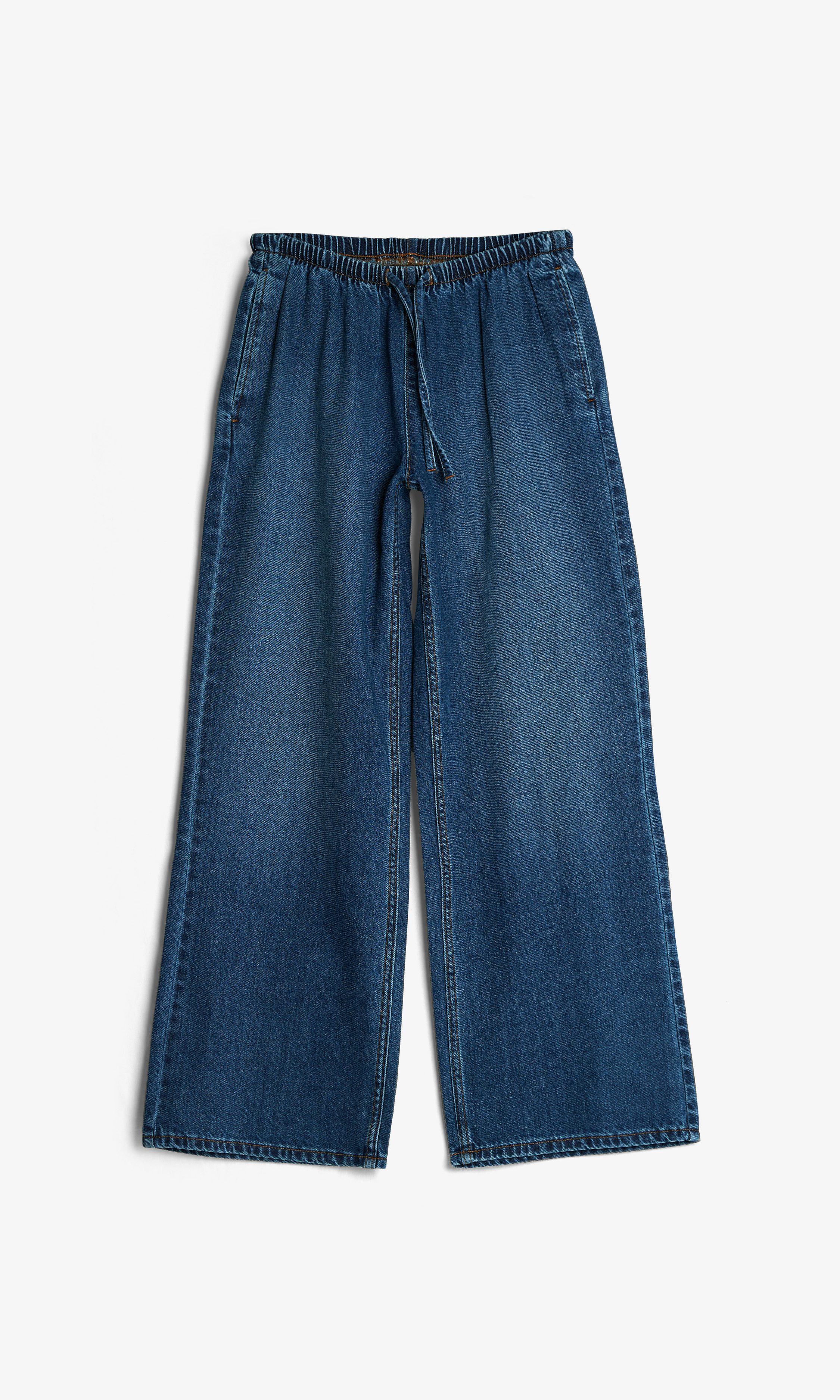【BOK PLACE】Peach brushed black blue wide denim pt XL Size TaoZiPeach Denim Jeans Summer Style Wide Leg Pants s1 Blue