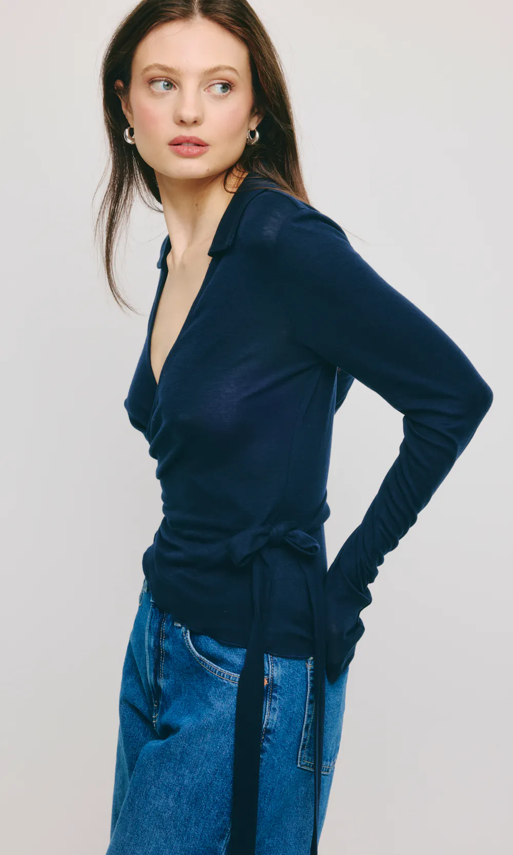 Navy TL Wool blend Wrap | Women | Tops - Longsleeves Bik Bok
